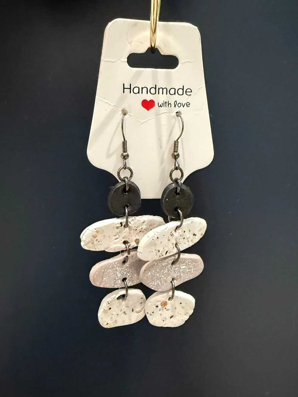Handmade White & Sand Dangle Earrings